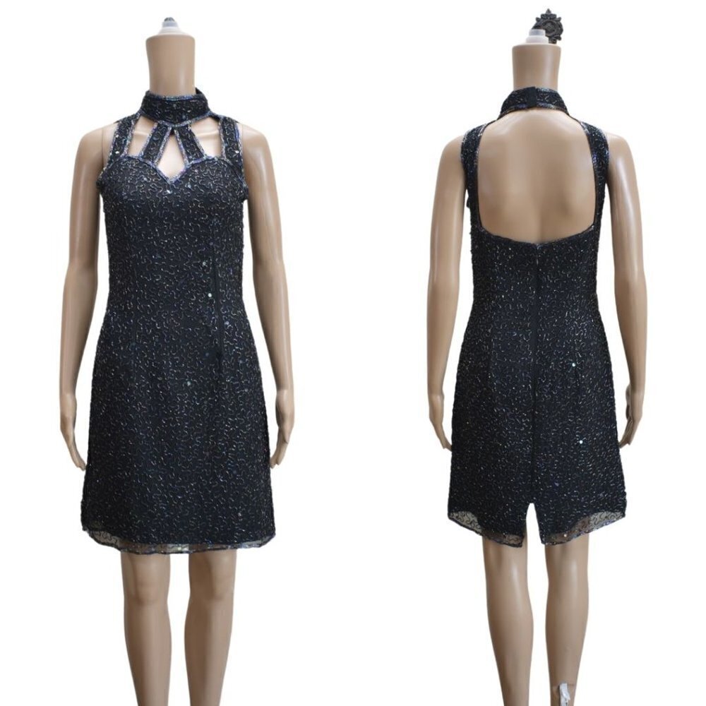Vintage 90s Y2K All Over Sequins Black Mini Dress